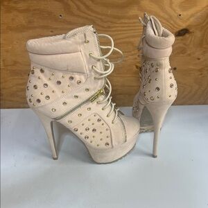 Studded Lace-Up High Heel Boots